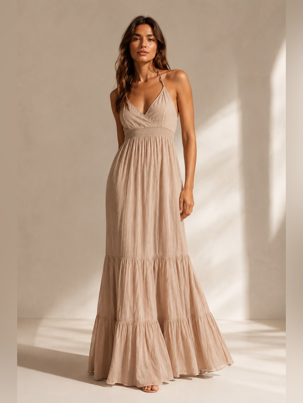 Joie Blush Pink Tiered Halter Maxi Dress Smocked Back Small